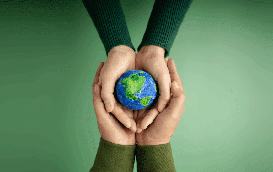 A small green sprout emerges from cracked, dry earth, symbolizing the resilience needed to protect mental health amid crises.